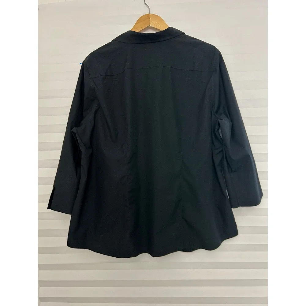 Lands End Women 22W Black No Iron Broadcloth 3/4 Sleeve Button Down Shirt
